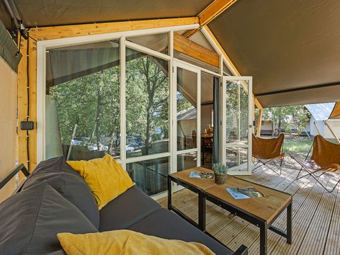Tente en toile et en bois 5 personnes - Porto Sole - Tente Safari Bella Vista + air conditionné (5P)