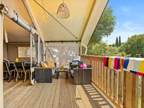 Tente en toile et en bois 5 personnes - Porto Sole - Tente Safari Bella Vista + air conditionné (5P)