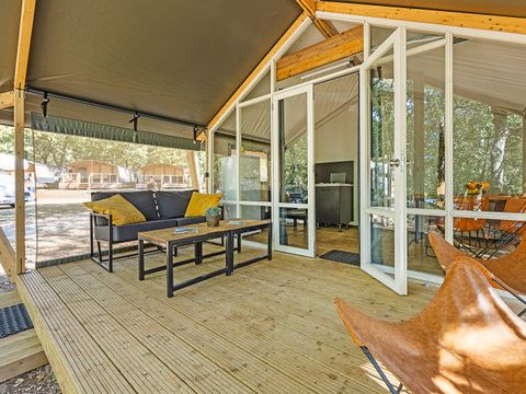 Tente en toile et en bois 5 personnes - Porto Sole - Tente Safari Bella Vista + air conditionné (5P)