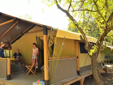 Tente en toile et en bois 5 personnes - Safari Lodge 3 Pièces 5 Personnes