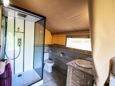 Tente en toile et en bois 4 personnes - Lodge Safari 2 Pièces 4 Personnes (2 adultes + 2 enfants -10 ans) + Jaccuzi