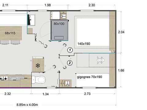 MOBILHOME 4 personnes - RapidHome 36 Privilège 26m² - 2 chambres 4 pers. 