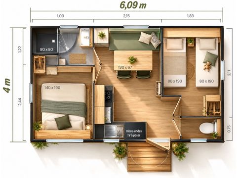 Mobilhome 4 personnes - Cottage grand confort - 2 chambres - Climatisé