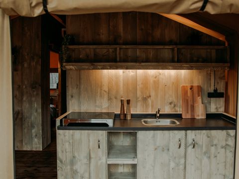 TENTE TOILE ET BOIS 5 personnes - Tente Wood Prestige Plus 5pers 2ch 1SDB 38m²