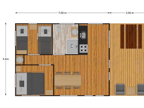 Tente en toile et en bois 5 personnes - Tente Wood Prestige Plus 5pers 2ch 1SDB 38m²