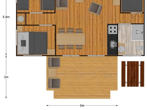 TENTE TOILE ET BOIS 6 personnes - Safari Prestige Plus 6pers 3ch 1SDB 49m²