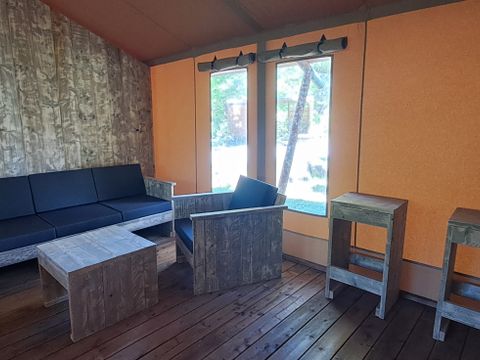 Tente en toile et en bois 6 personnes - Safari Prestige Plus 6pers 3ch 1SDB 49m²