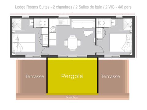 Lodge 4 personnes - Lodge Serenity 33,9 m² - 2 chambres + 2 SDB + Terrasse + TV