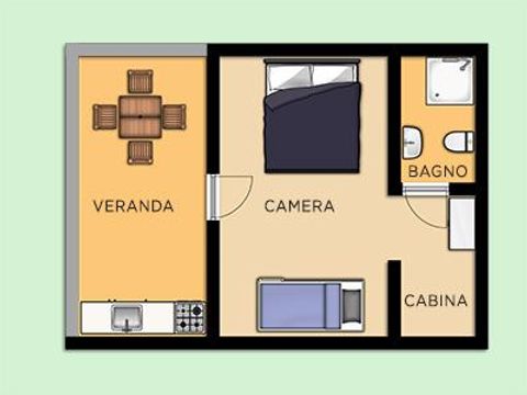 BUNGALOW 4 personnes - en bois 2+2 22 m²