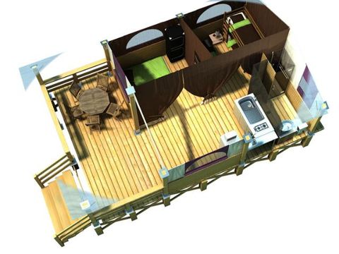 TENTE TOILE ET BOIS 5 personnes - Lodge NIAGARA 40m² avec Salle de bain 