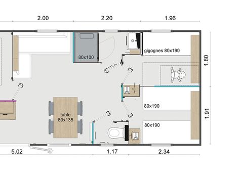 MOBILHOME 6 personnes - Supérieur 3 chambres