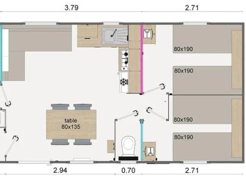 MOBILHOME 6 personnes -  Comfort | 3 Ch. | 6 Pers. | Terrasse surélevée | TV