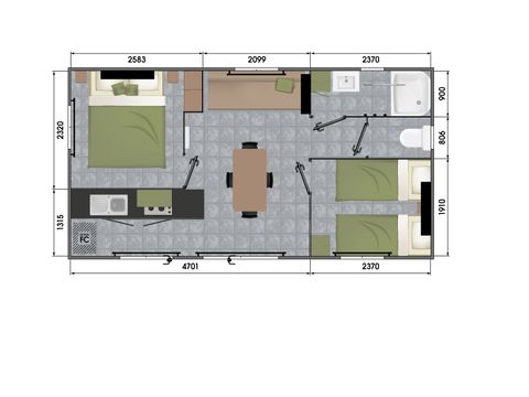 MOBILHOME 4 personnes - Mobil-Home CONFORT 28m² 2 chambres avec terrasse couverte