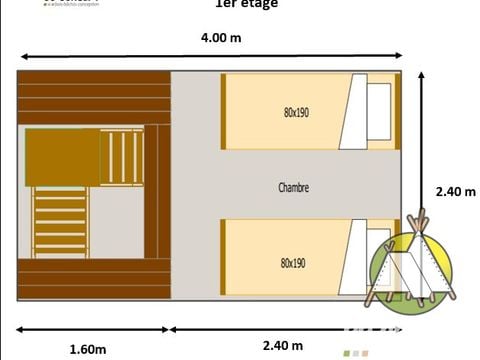 TENTE TOILE ET BOIS 3 personnes - Tente Bivouac 11m² 1chambre - sans sanitaire