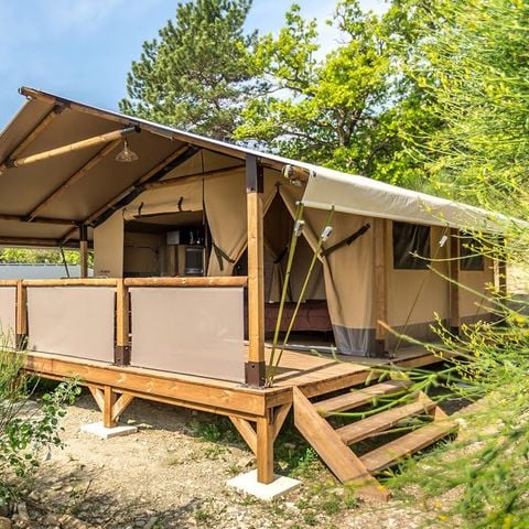 Tente en toile et en bois 5 personnes - Tente lodge tout confort