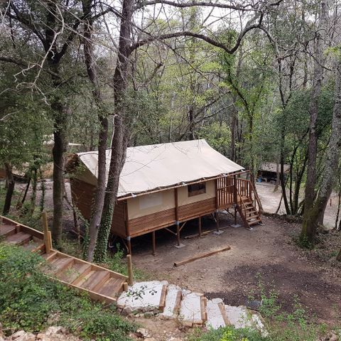 TIENDA DE LONA Y MADERA 6 personas - Paillote sobre zancos