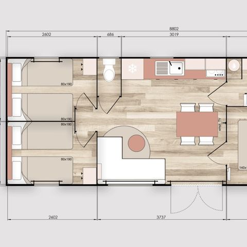 Mobilheim 7 Personen - Komfort 3 Zimmer
