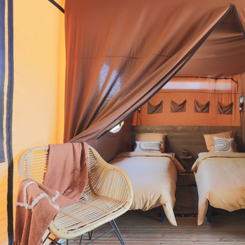 Bungalowzelt 4 Personen - Tiny House - 2 Schlafzimmer + Terrasse