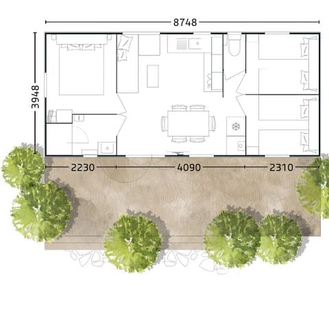 Mobile home 6 persons - 3-bedroom premium mobile home, 33m² surface area