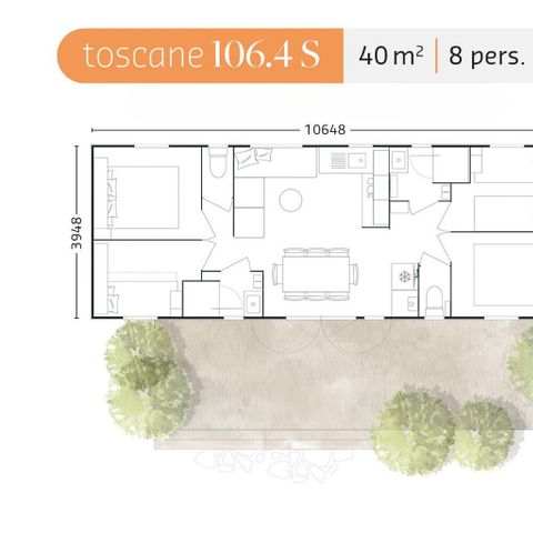 Stacaravan 8 personen - 4-slaapkamer premium stacaravan, 40m² woonoppervlak