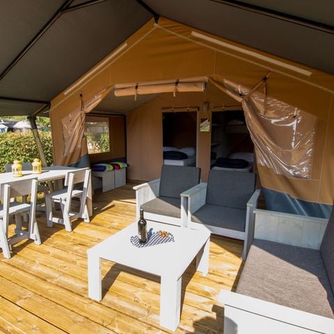Tente en toile et en bois 5 personnes - Baska - Tente Safari Confort + climatisation