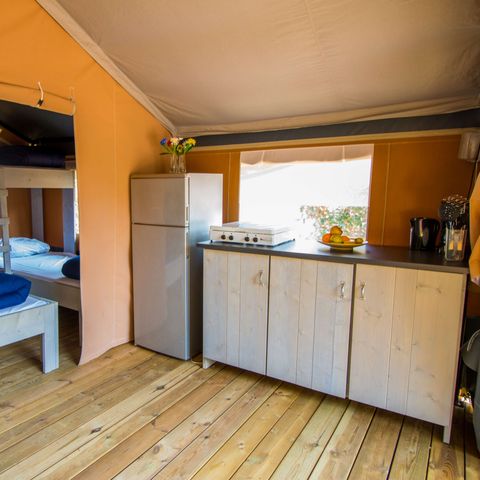 Tente en toile et en bois 5 personnes - Baska - Tente Safari Confort + climatisation