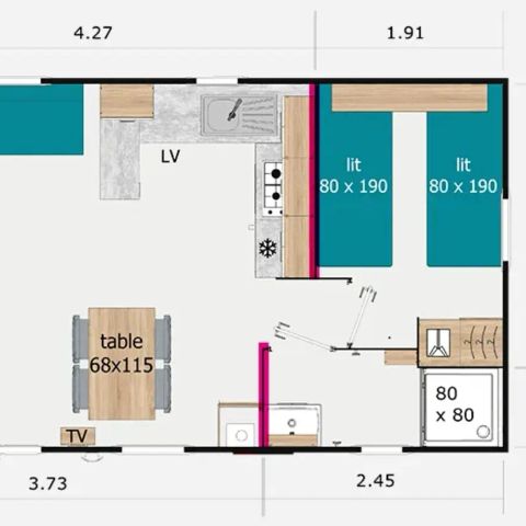 Lodge 4 personnes - XL - 3 Pièces - TV
