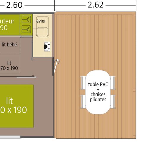 BUNGALOW DE LONA 4 personas - Camarote ROBINSON de 2 dormitorios (superficie 21 m² - sin instalaciones sanitarias)