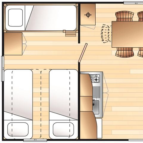 Mobilheim 5 personen - CLASSIC 2 Schlafzimmer (TV - Terrasse 12m² - Fläche 26m²)