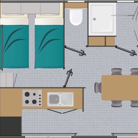 Mobilhome 6 personas - LUJO 3 habitaciones (aire acondicionado - lavavajillas - TV - terraza cubierta 17m² - superficie 34m²)