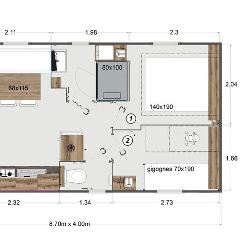 CASA MOBILE 4 persone - Eden Duo - 2 camere da letto + TV