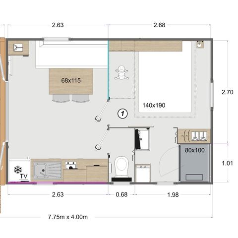 Mobile home 4 persons - Eden Solo - 1 bedroom + TV
