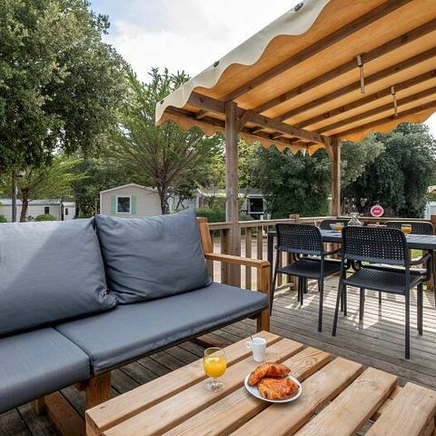 Mobilheim 6 Personen - Mobilheim | Premium | 3 Zi. | 6 Pers. | Erhöhte Terrasse | 1 Bad | Klima.