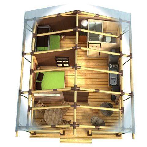 TENTE TOILE ET BOIS 5 personnes - Lodge 2ch 5p