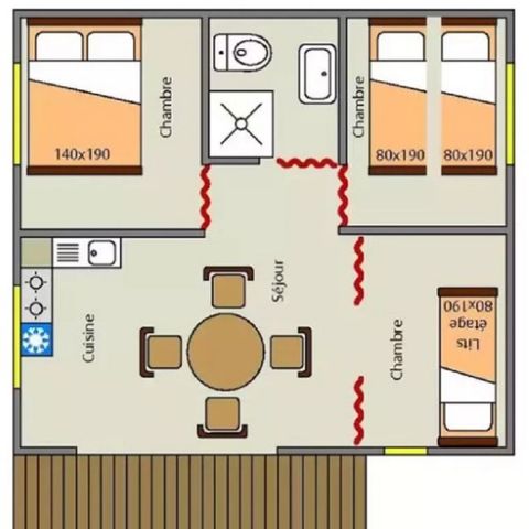 Tente en toile et en bois 6 personnes - Tente Lodge Olivier 2ch 6 pers