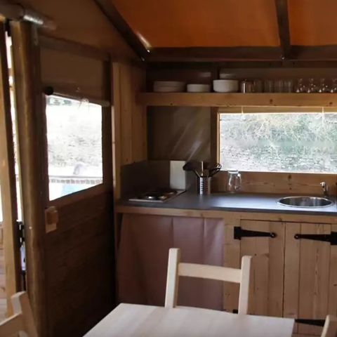 Tente en toile et en bois 6 personnes - Tente Lodge Olivier 2ch 6 pers