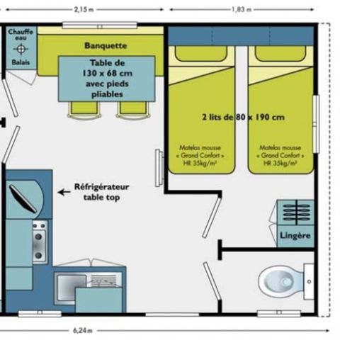 Stacaravan 4 personen - Fréjus - Vénus - Comfort  met airconditioning   2 slaapkamers