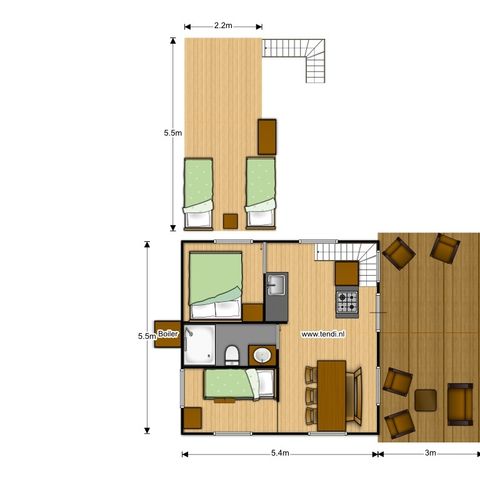 TENDA IN TELA E LEGNO 6 persone - compresi i servizi igienici