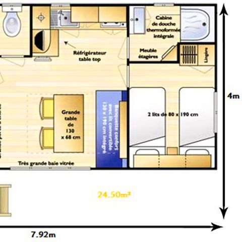 Mobilheim 4 Personen - Mobil Home Loggia - 27m² - 2 Schlafzimmer -