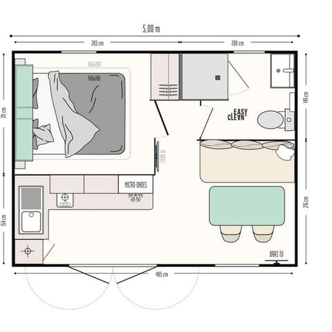 MOBILHOME 2 personas - Mobile home Premium - 1 dormitorio - terraza semicubierta con vistas al mar