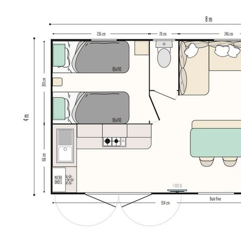 Stacaravan 4 personen - Premium stacaravan - 2 slaapkamers - halfoverdekt terras 