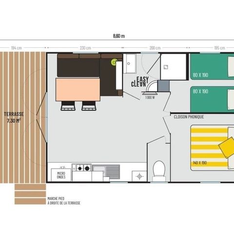 Mobilheim 6 Personen - OPHEA S Front de mer - 2 Schlafzimmer