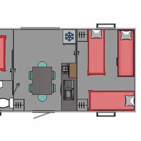 Mobilhome 5 personas - SENCILO D 25m² / 2 habitaciones - terraza cubierta