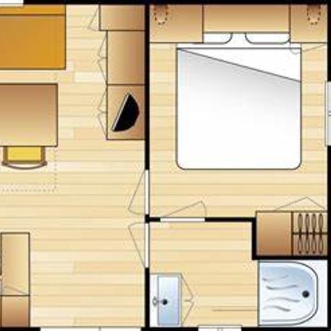 Stacaravan 6 personen - PRIMEO D 27m² / 2 kamers - overdekt terras