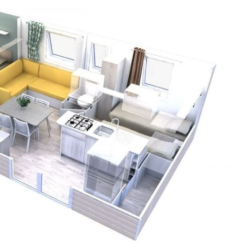 Stacaravan 5 personen - PREMIUM 2 slaapkamers (MH46)