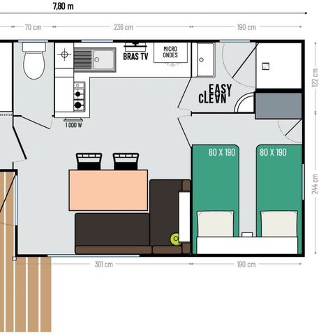 Stacaravan 5 personen - Cottage - GUIRIDEN Premium - 1 tot
