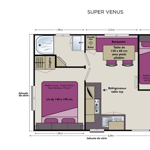 Mobilheim 4 Personen - Super Venus 22.9m² - 2 Schlafzimmer