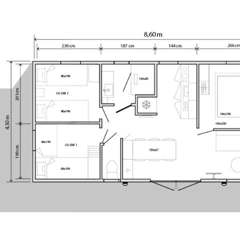 BUNGALOW 6 personnes -  Aqua Espace 3 Chambres 6 Personnes Terrasse semi-couverte