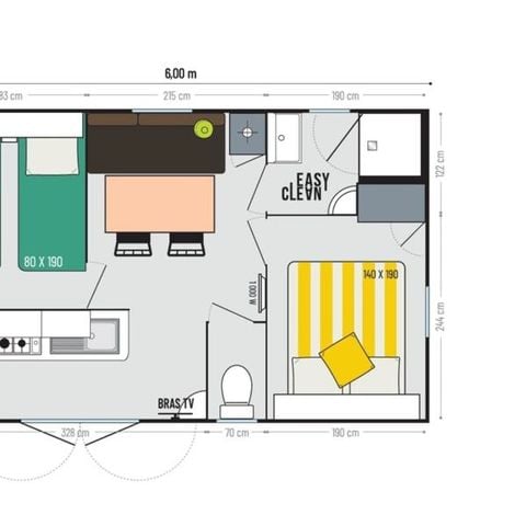 Mobilheim 4 personen - Aqua 2 Zimmer 4 Personen Halbüberdachte Terrasse