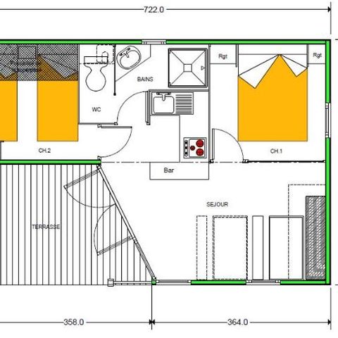 Chalet 6 persone - Confort 27m² 2 camere + terrazza coperta 10m² - TV* 4/6 pers.
